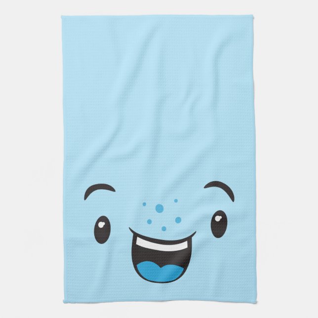 Blue Smiling Kawaii Face Serviette de cuisine (Vertical)