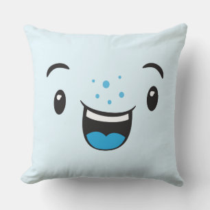 Blue Smiling Kawaii Face Throw Pillow