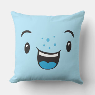 Blue Smiling Kawaii Face Throw Pillow