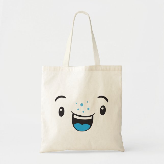 Blue Smiling Kawaii Face Tote Bag (Front)