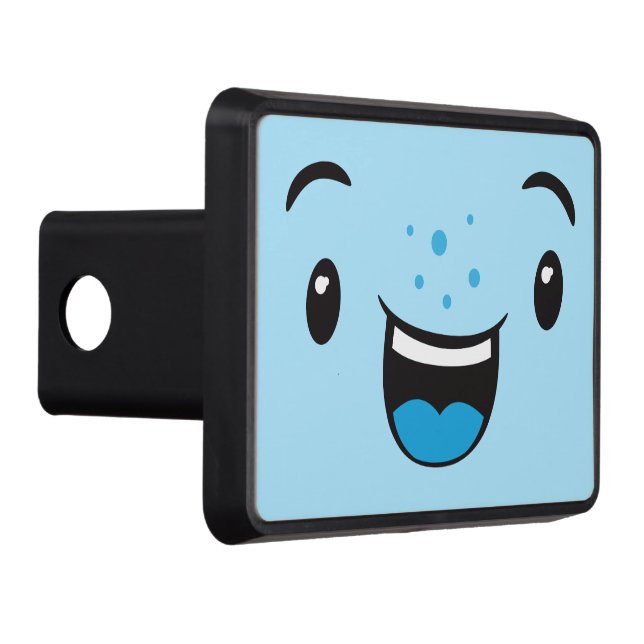 Blue Smiling Kawaii Face Trailer Hitch Cover (Right)