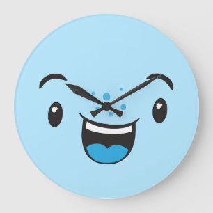 Blue Smiling Kawaii Face Wall Clock