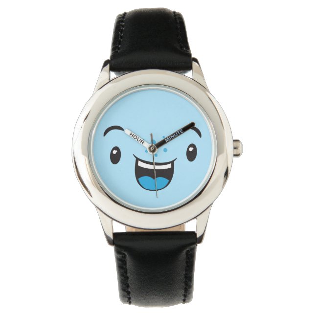 Blue Smiling Kawaii Face Watch (Front)