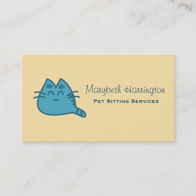 Blue Smiling Kitty Cat Business Card (Front)