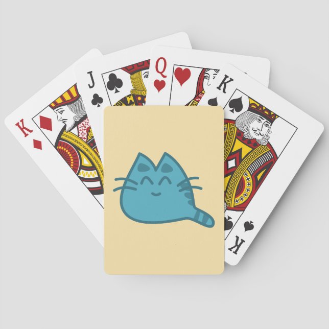 Blue Smiling Kitty Cat Playing Cards (Back)