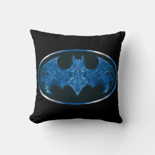 Blue Smoke Bat Symbol Throw Pillow
