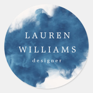blue smoke effect elegant monogram classic round sticker