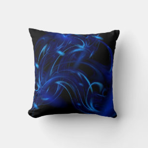 Blue Smoke Fractal Throw Pillow