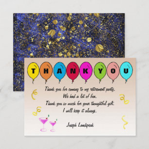 Blue Smoke Pattern & Balloons Retirement Thanks Card