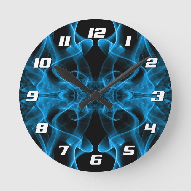 Blue Smoke Symmetrical Minimalist Black Round Clock (Front)