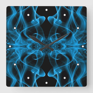 Blue Smoke Symmetrical Minimalist Black Square Wall Clock