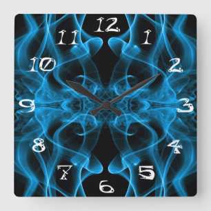Blue Smoke Symmetrical Minimalist Black Square Wall Clock