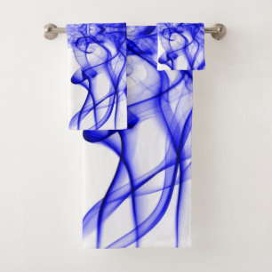 Blue Smoke Symmetrical Minimalist White Bath Towel Set