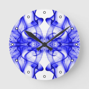 Blue Smoke Symmetrical Minimalist White Round Clock