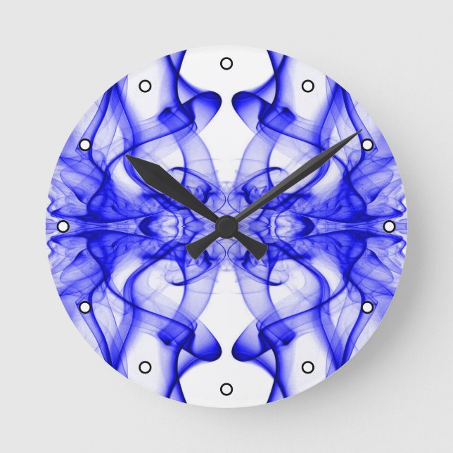 Blue Smoke Symmetrical Minimalist White Round Clock (Front)