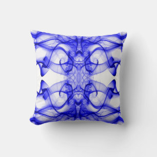 Blue Smoke Symmetrical Minimalist White Throw Pillow