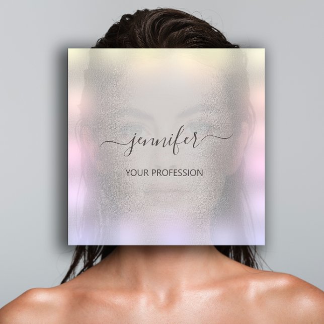 Blue Smoky Grey Ombre  Professional Makeup Square Business Card (Blue Smoky Gray Ombre Professional Makeup Square Business Card)