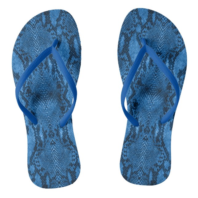 Blue Snake Skin Print Flip Flops (Footbed)