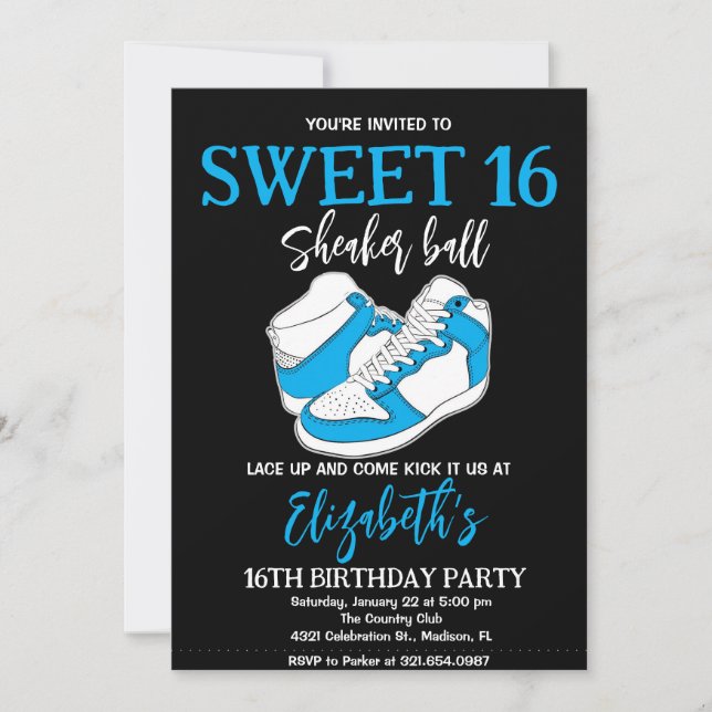 Blue Sneaker Bash Birthday Party Invitation (Front)