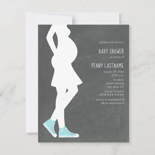Blue Sneakers Baby Bump Baby Shower Invitation (Front)