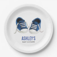 Blue Sneakers Baby Shower Paper Plates, Boy Shower