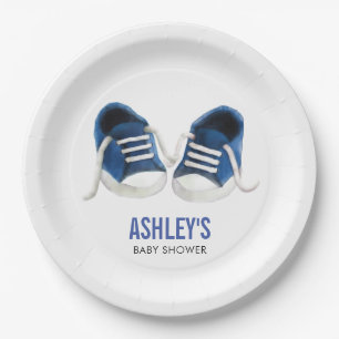 Blue Sneakers Baby Shower Paper Plates, Boy Shower Plate