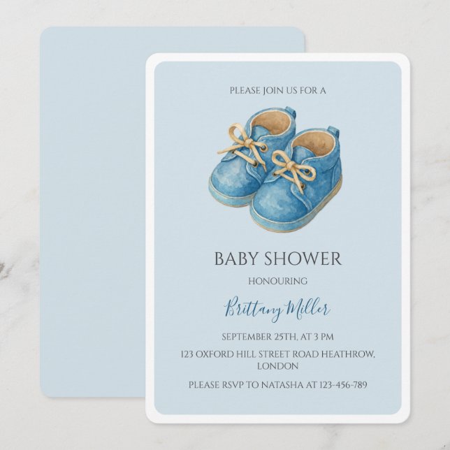 Blue Sneakers Baby Shower Sports Invitation (Front/Back)