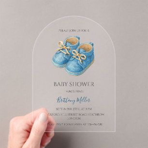 Blue Sneakers Minimalist Baby Shower Acrylic Invitations