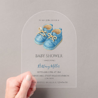 Blue Sneakers Minimalist Baby Shower  Acrylic Invitations