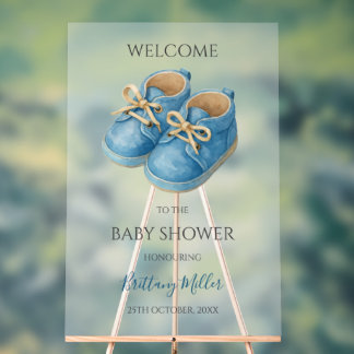 Blue Sneakers Minimalist Baby Shower Welcome Sign