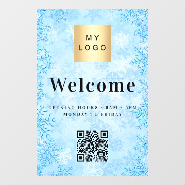 Blue snow business logo welcome opening QR code Window Cling (Sheet)