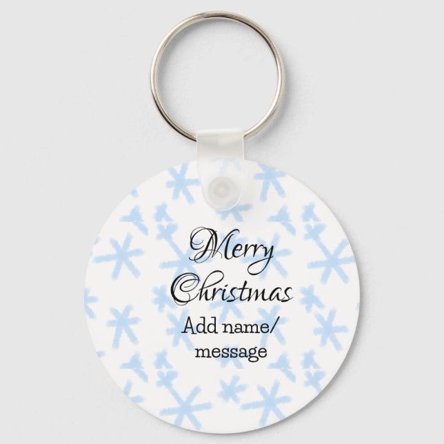 Blue snow flakes Christmas pattern snow pattern Keychain (Front)