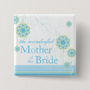 Blue Snow Flower Mother of Bride Wedding Button
