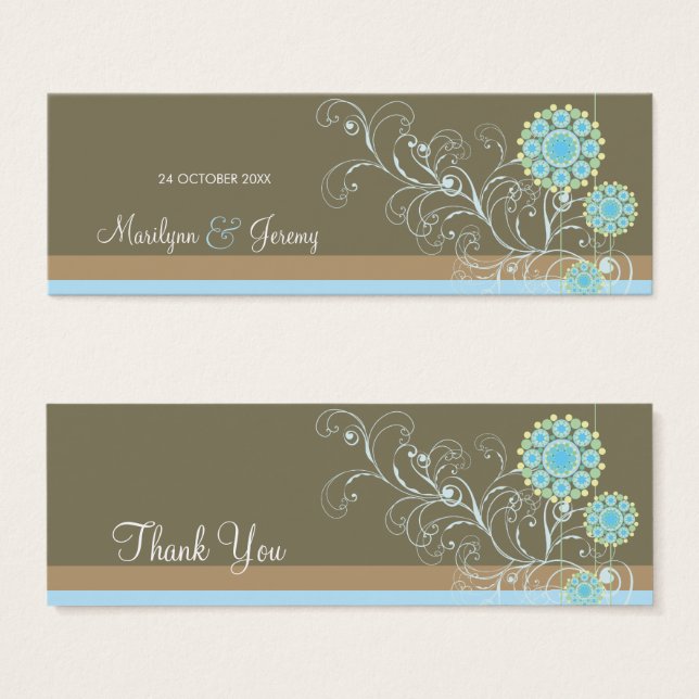 Blue Snow Flower Swirls Winter Wedding Favour Tag (Front & Back)