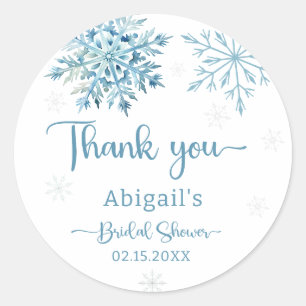BLUE SNOW IN LOVE BRIDAL SHOWER CLASSIC ROUND STICKER