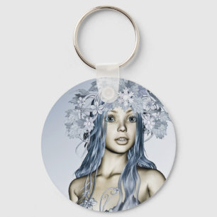 Blue Snow Maiden Winter Fantasy Portrait Keychain