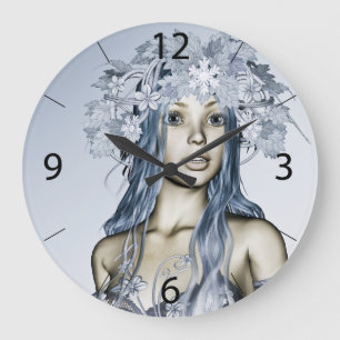 Blue Snow Maiden Winter Fantasy Portrait Large Clock