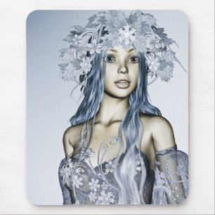 Blue Snow Maiden Winter Fantasy Portrait Mouse Pad