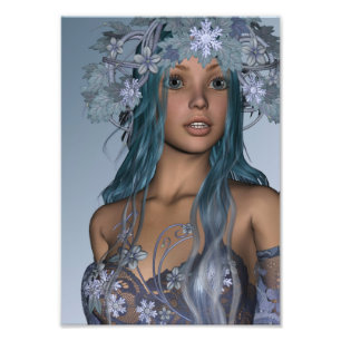 Blue Snow Maiden Winter Fantasy Portrait Photo Print