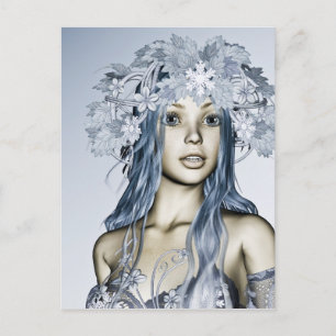 Blue Snow Maiden Winter Fantasy Portrait Postcard