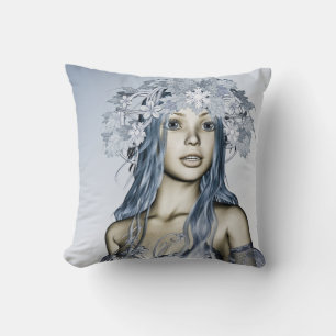Blue Snow Maiden Winter Fantasy Portrait Throw Pillow