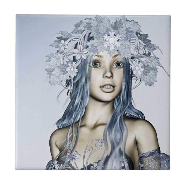 Blue Snow Maiden Winter Fantasy Portrait Tile (Front)