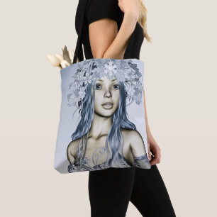 Blue Snow Maiden Winter Fantasy Portrait Tote Bag