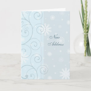 Blue Snow New Address Christmas Card