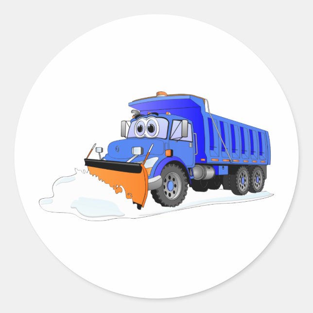 Blue Snow Plow Cartoon Dump Truck Classic Round Sticker (Front)