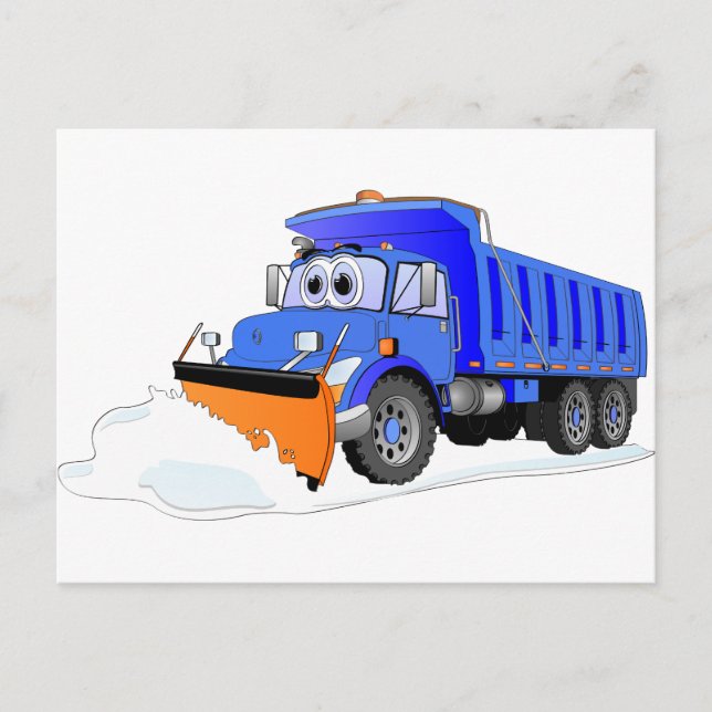 Blue Snow Plow Cartoon Dump Truck Postcard (Front)