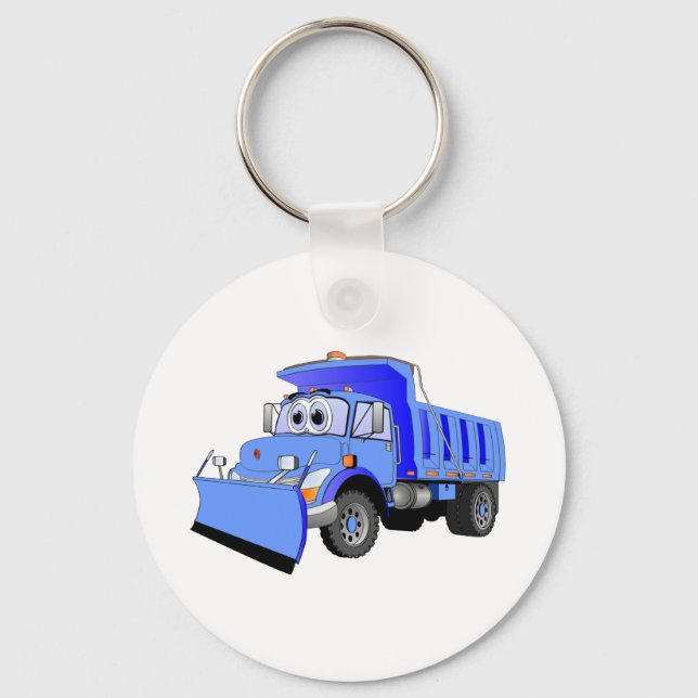 Blue Snow Plow Cartoon Keychain (Front)