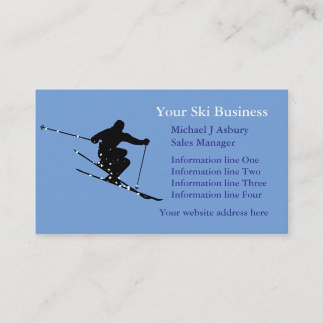 Blue Snow Skier Logo Business Template Card (Front)