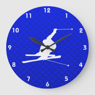 Blue Snow Skiing Large Clock