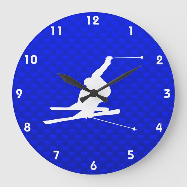 Blue Snow Skiing Large Clock (Front)